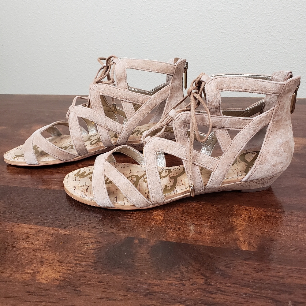 Sam Edelman Dawson Suede Lace Up Sandals in Tan